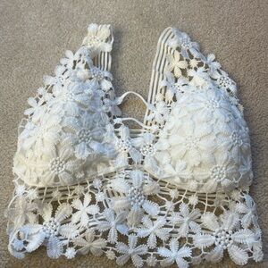 SHEIN White Floral Lace Bralette